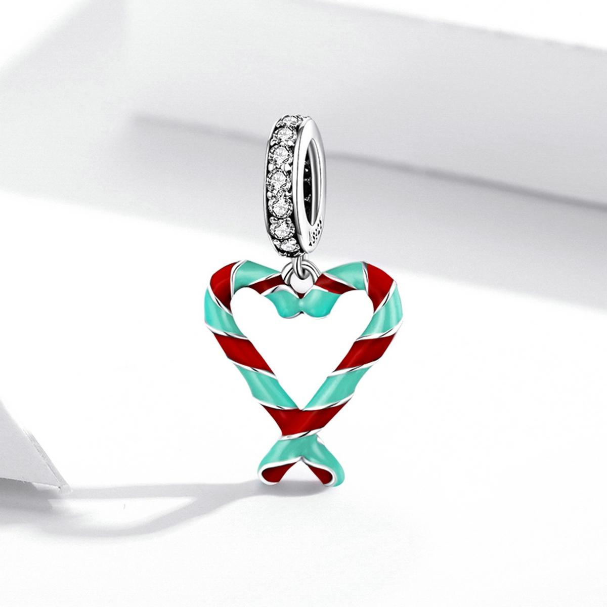 925 Sterling Silver Heart Candy Cane Pendant For Diy Bracelets & Necklaces 3