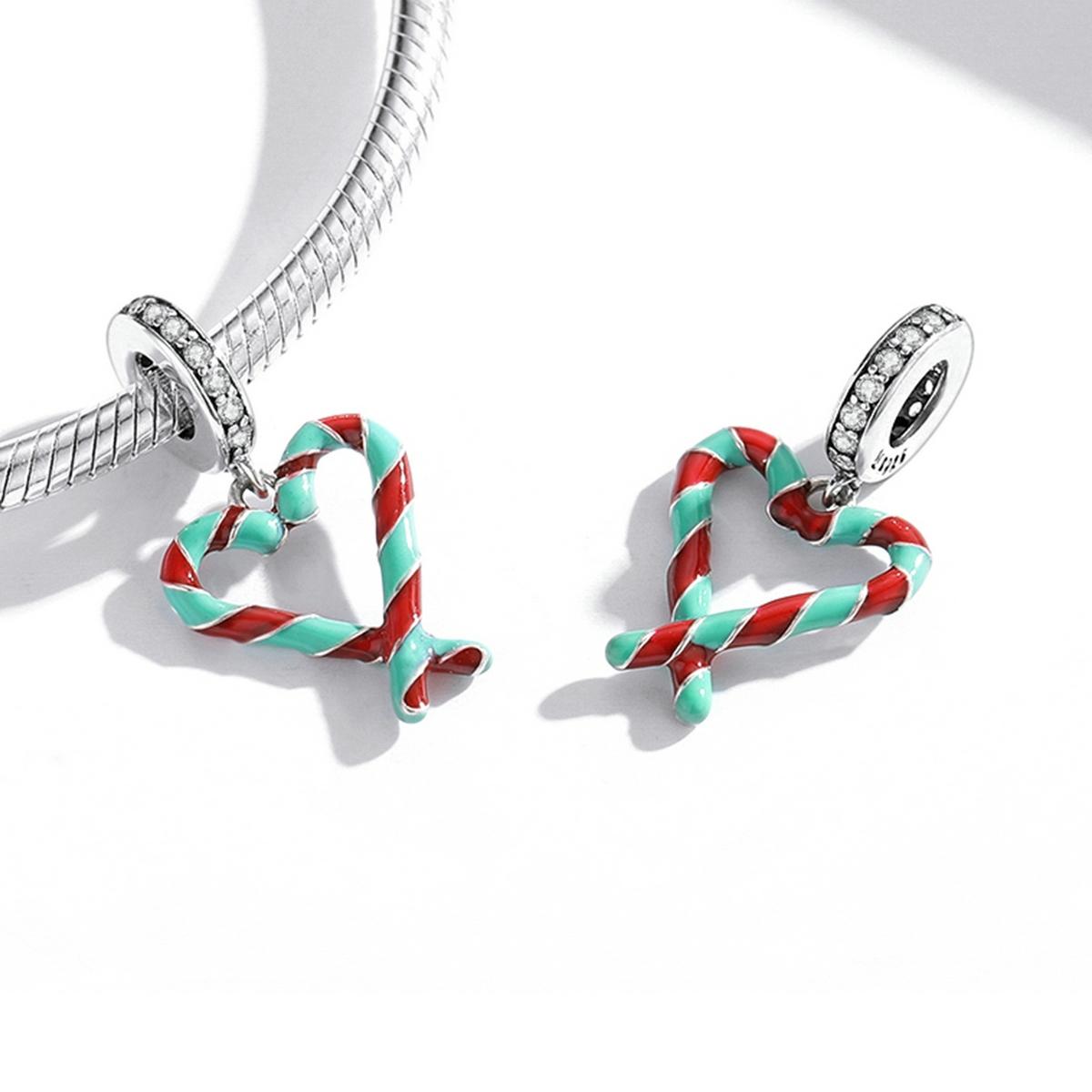 925 Sterling Silver Heart Candy Cane Pendant For Diy Bracelets & Necklaces 6