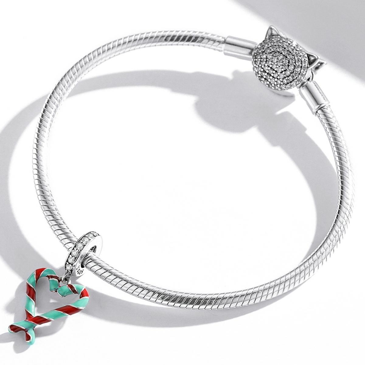 925 Sterling Silver Heart Candy Cane Pendant For Diy Bracelets & Necklaces 7