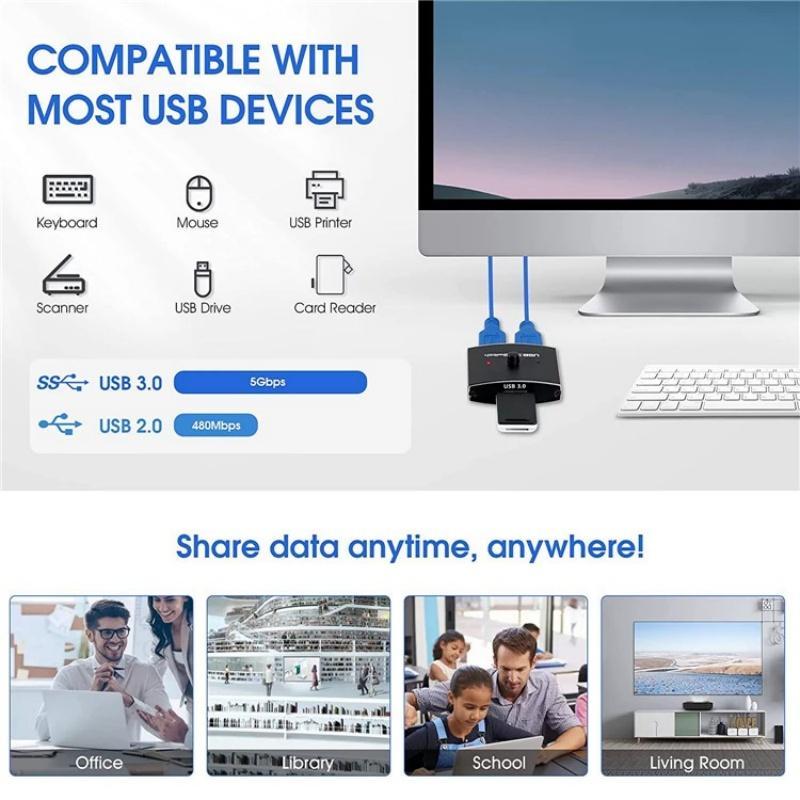 Usb 3.0 Printer Sharing Splitter 1X2 Hub 3