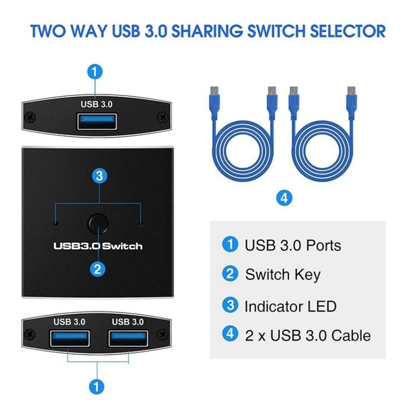 Usb 3.0 Printer Sharing Splitter 1X2 Hub 7