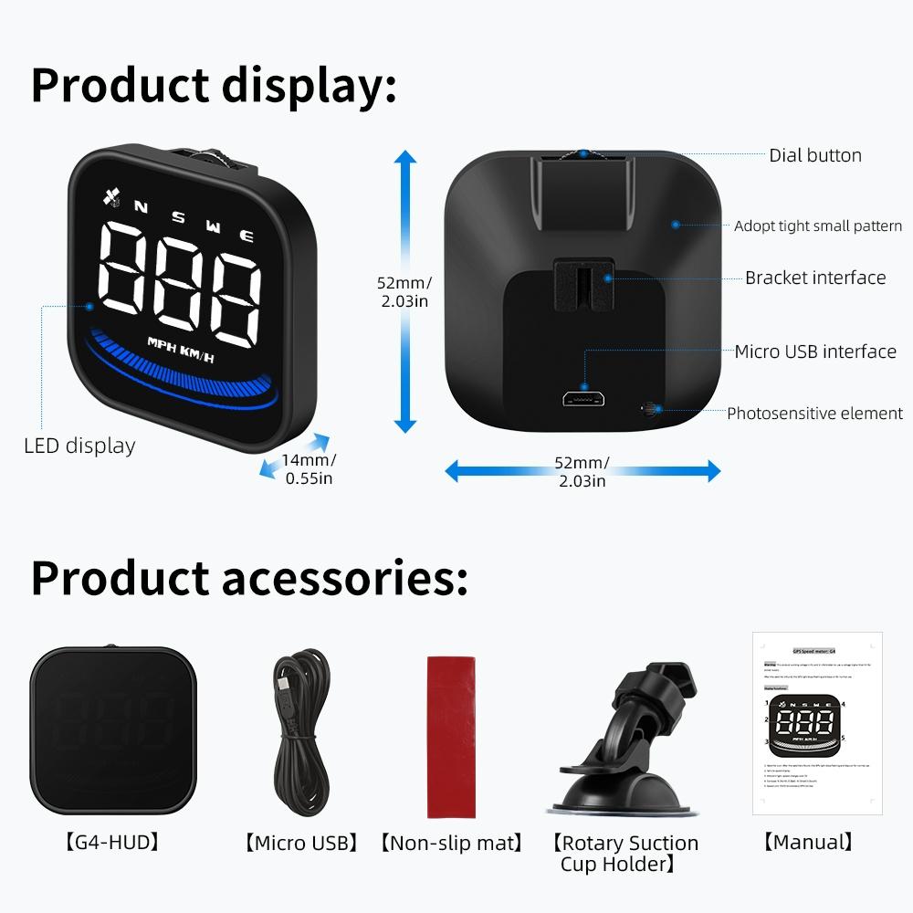 Smart Gps Hud For Car Speedometer & Alarm Reminder
