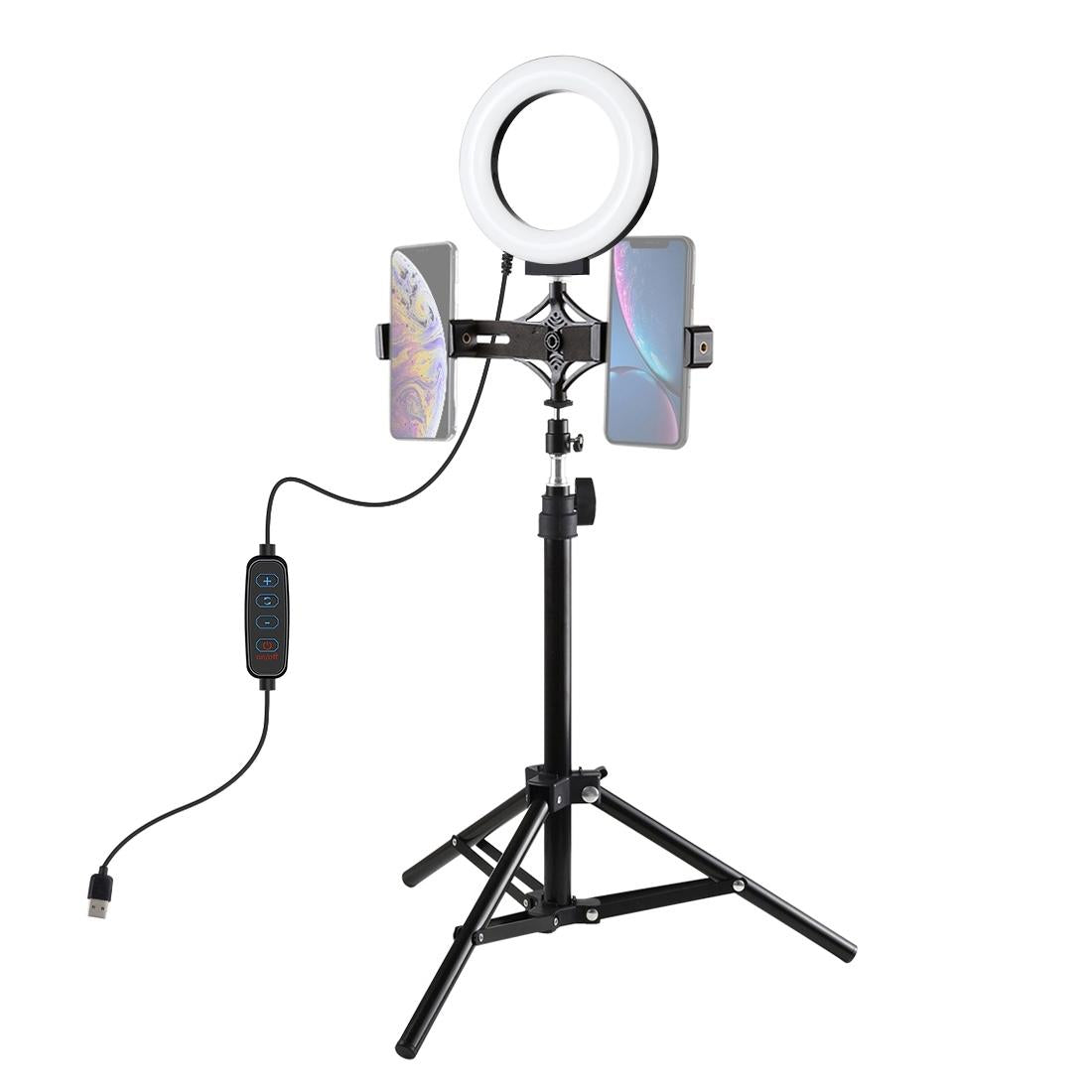 Live Broadcast Dual Phone Bracket with 70cm Tripod & 6.2 Inch 16cm Led Ring Light Kit 3