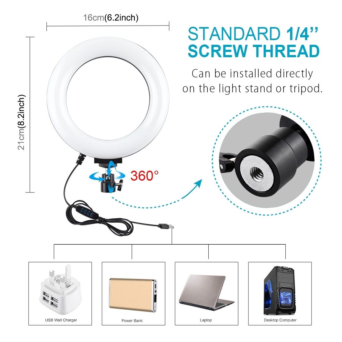 Live Broadcast Dual Phone Bracket with 70cm Tripod & 6.2 Inch 16cm Led Ring Light Kit 6