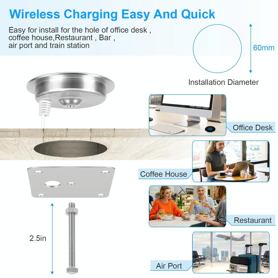 15W Ultra Thin Desktop Wireless Charger Embedded 10