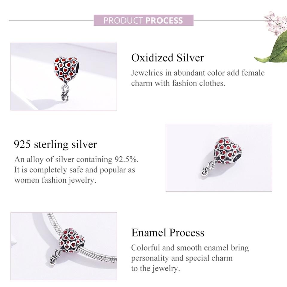 925 Sterling Silver Red Heart Beads For Diy Bracelets & Necklaces 5