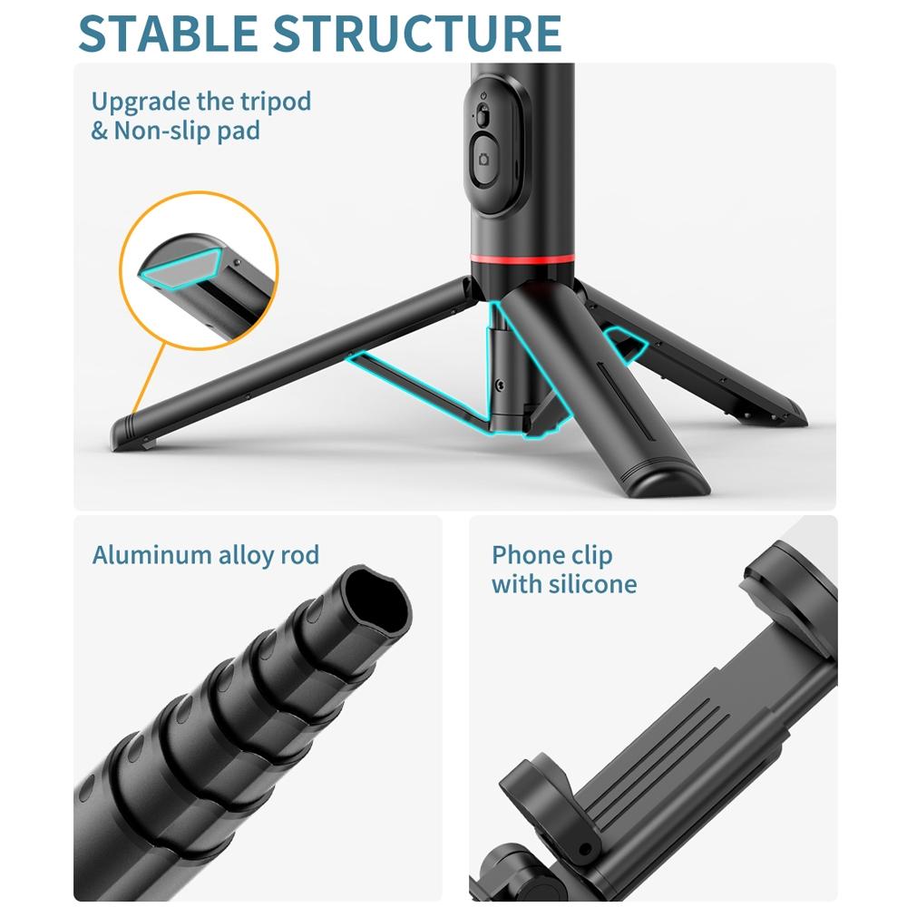 Rotatable Bluetooth Selfie Stick with Fill Light and Remote Control 4