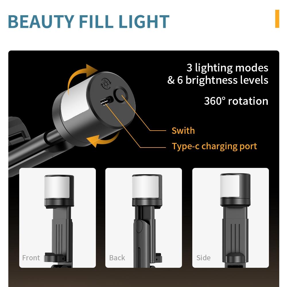 Rotatable Bluetooth Selfie Stick with Fill Light and Remote Control 6