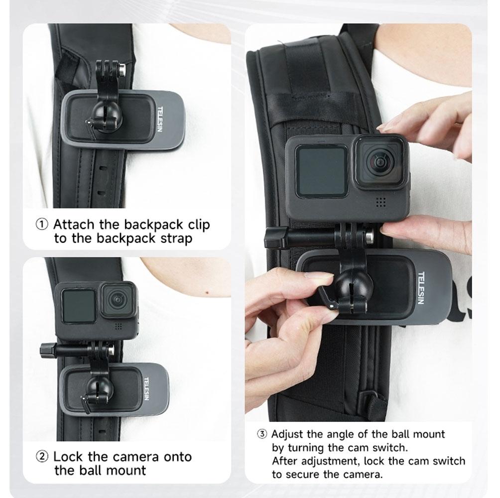 360 Degree Backpack Clip Mount for Action Camera - Rotating 9
