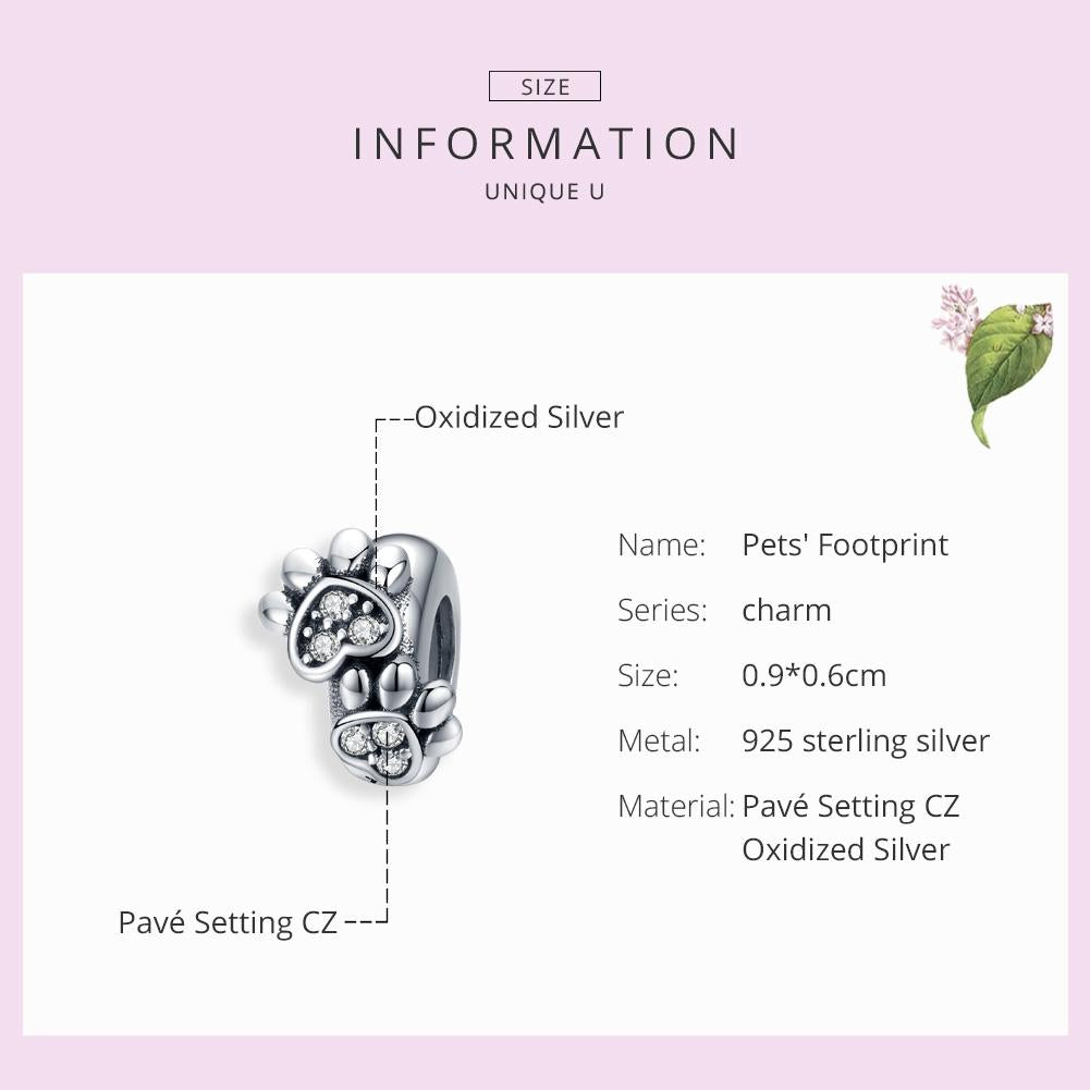 925 Sterling Silver Animal Footprint Beads For Diy Bracelets 6