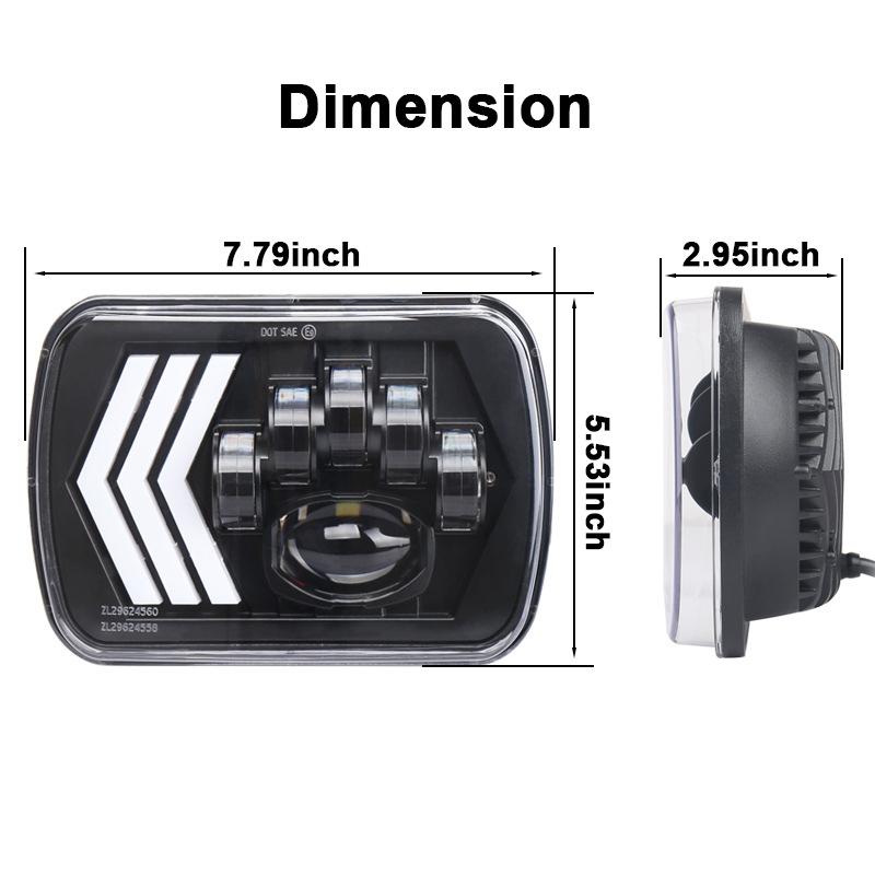 2 Pcs 5X7 Inch Car Modified Red Background Led Square Headlamp For Jeep Wrangler 3