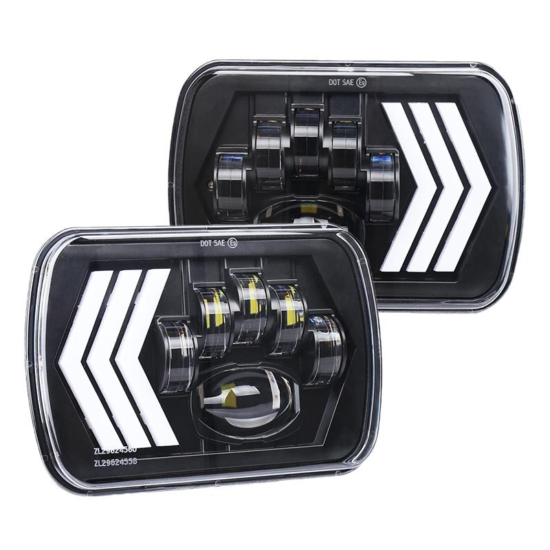 2 Pcs 5X7 Inch Car Modified Red Background Led Square Headlamp For Jeep Wrangler 4