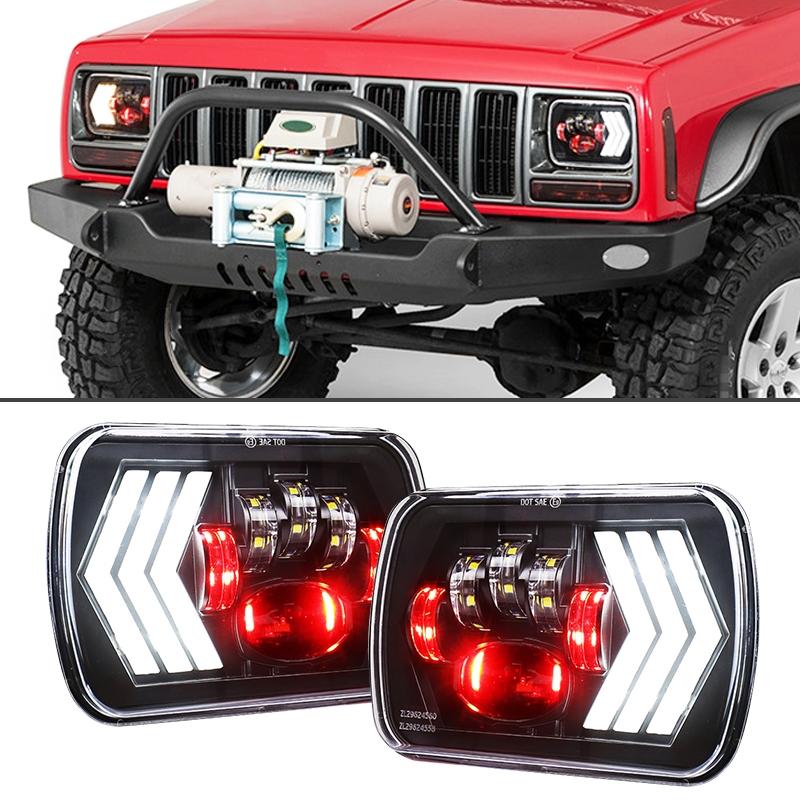 2 Pcs 5X7 Inch Car Modified Red Background Led Square Headlamp For Jeep Wrangler 5