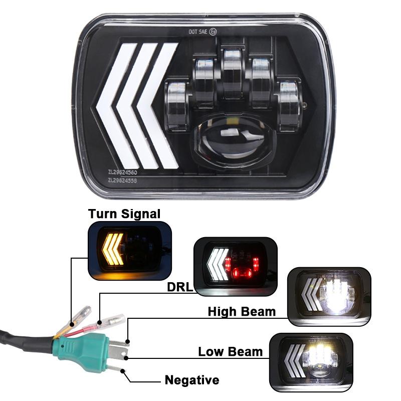 2 Pcs 5X7 Inch Car Modified Red Background Led Square Headlamp For Jeep Wrangler 8