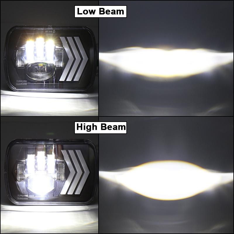 2 Pcs 5X7 Inch Car Modified Red Background Led Square Headlamp For Jeep Wrangler 11