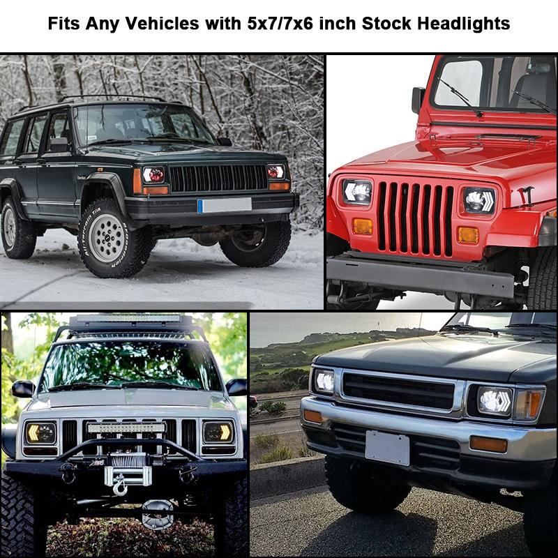 2 Pcs 5X7 Inch Car Modified Red Background Led Square Headlamp For Jeep Wrangler 13