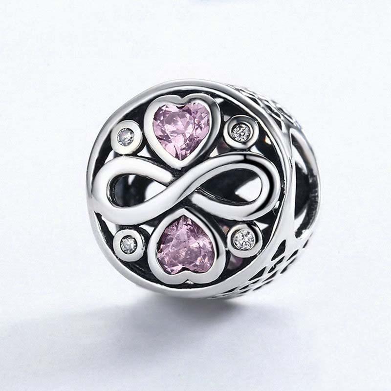 925 Sterling Silver Love Infinity Pink Heart Crystal Charm Bracelet 3