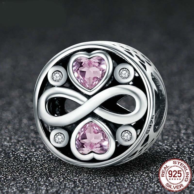 925 Sterling Silver Love Infinity Pink Heart Crystal Charm Bracelet 4