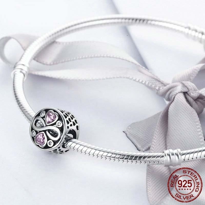 925 Sterling Silver Love Infinity Pink Heart Crystal Charm Bracelet 7