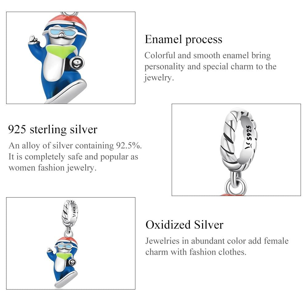 925 Sterling Silver Ski Penguin Pendant For Diy Bracelets & Necklaces 5