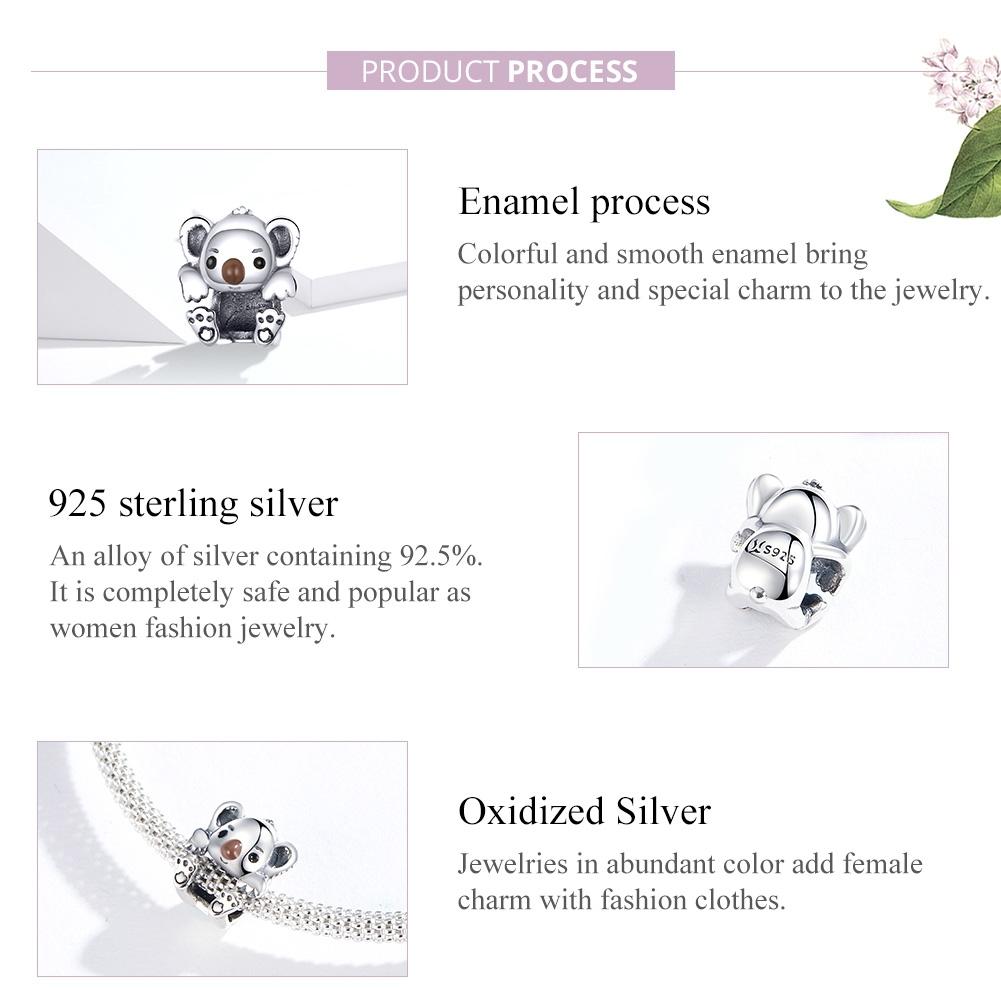 925 Sterling Silver Adorable Koala Animal Charm For Diy Bracelets 5