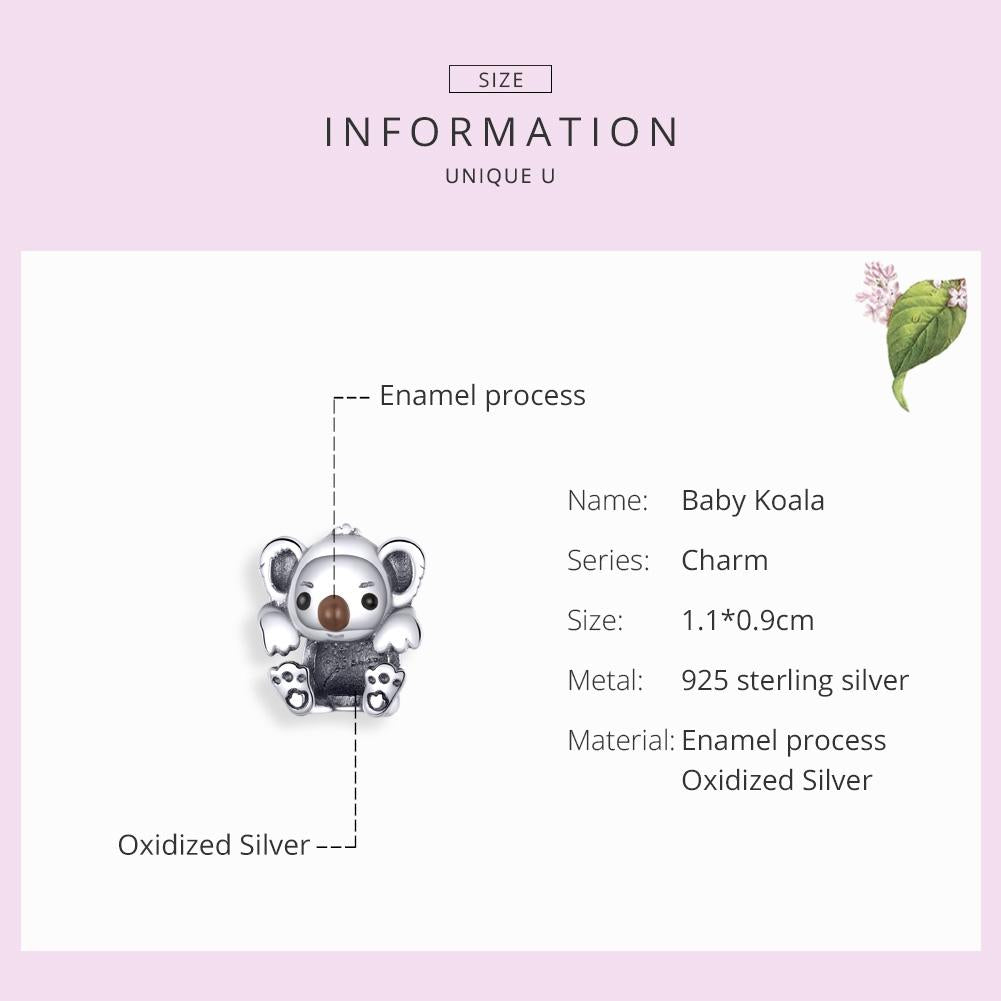 925 Sterling Silver Adorable Koala Animal Charm For Diy Bracelets 6