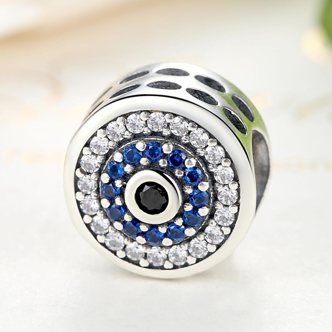 925 Sterling Silver Blue Eye Inlaid Bead Bracelet 4