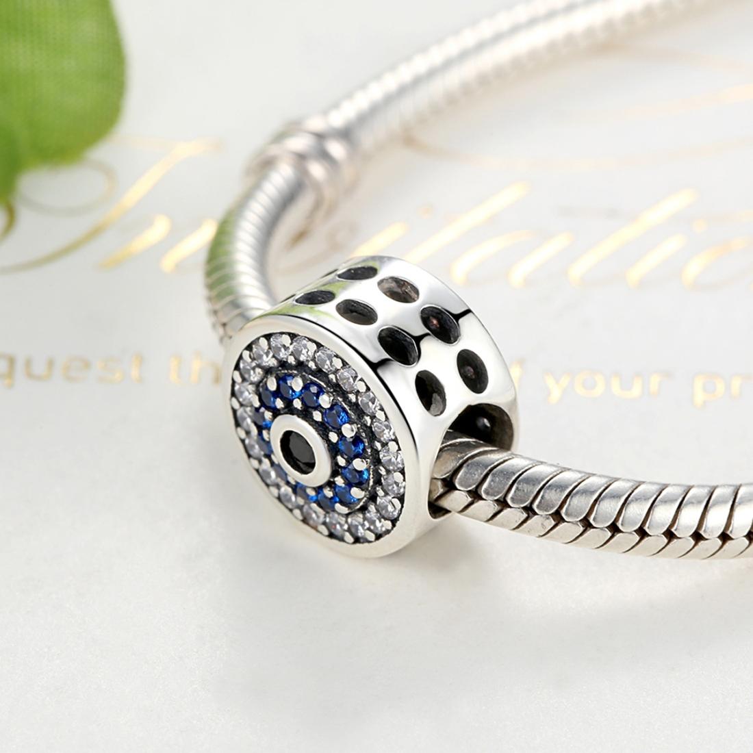 925 Sterling Silver Blue Eye Inlaid Bead Bracelet 6