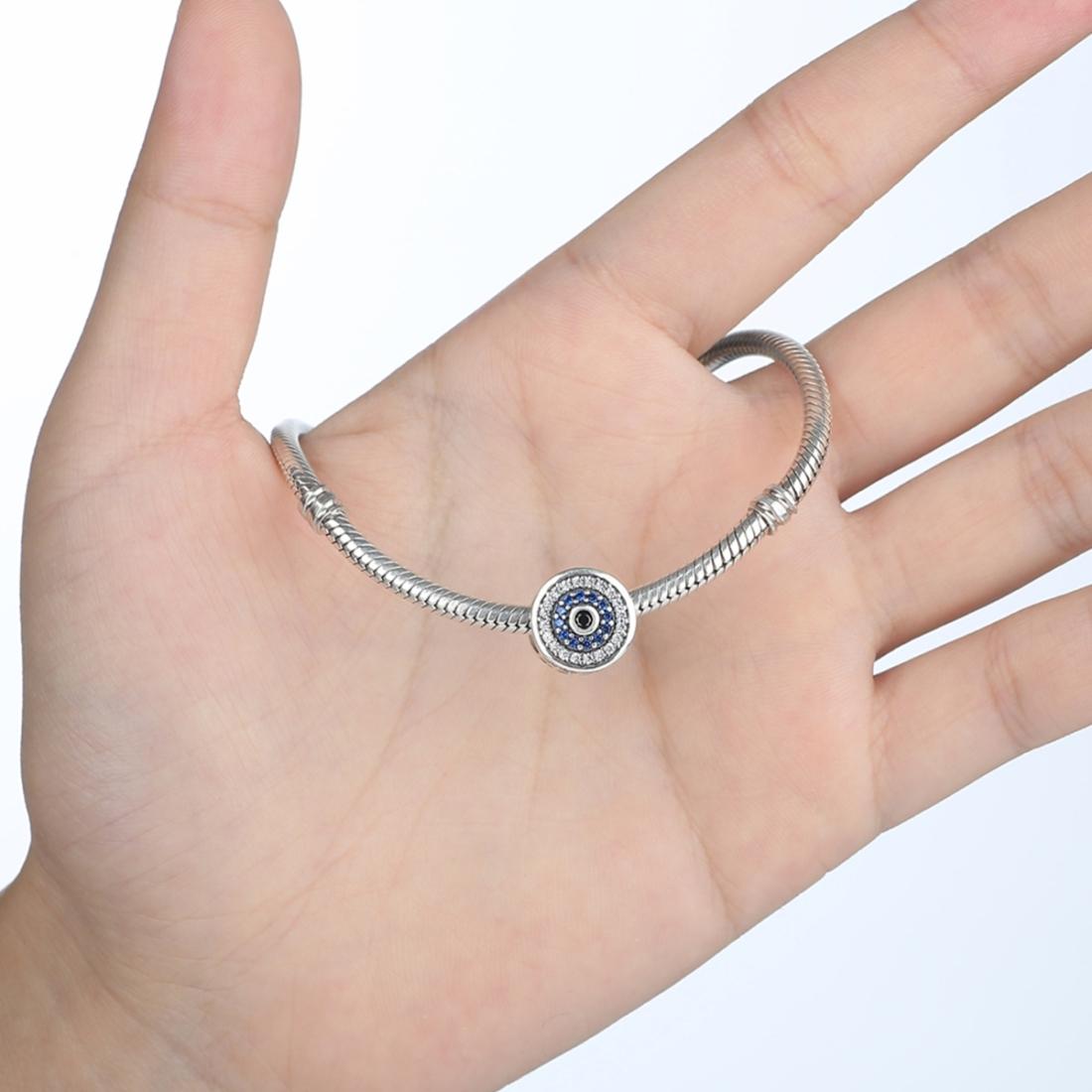 925 Sterling Silver Blue Eye Inlaid Bead Bracelet 7