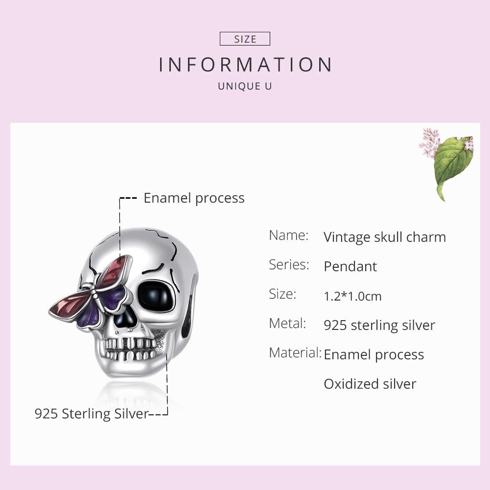 925 Sterling Silver Retro Skull Beads For Diy Bracelets & Necklaces 4