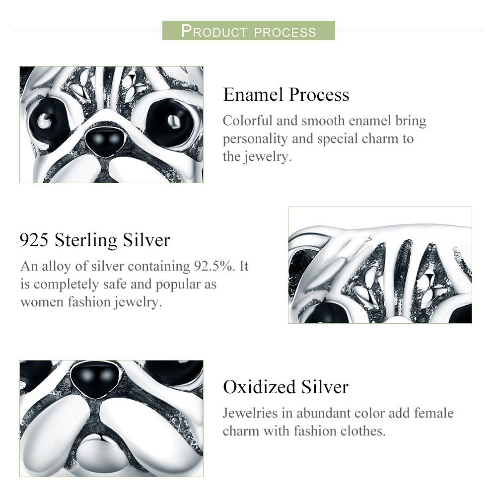 925 Sterling Silver Pug Diamond Bead Bracelet Accessory 5