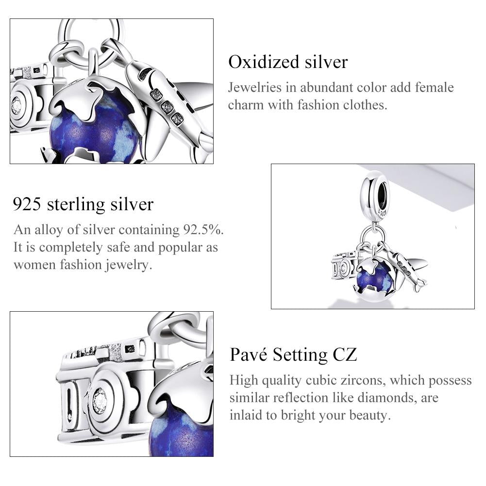 925 Sterling Silver Blue Zircon Aircraft Pendant For Diy Bracelets & Necklaces 5