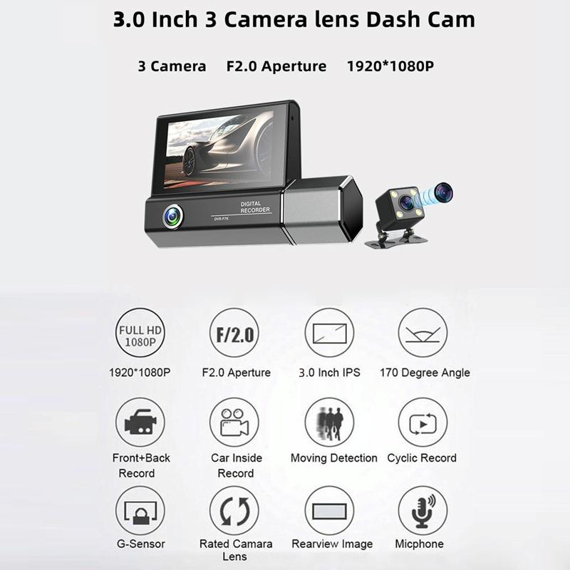1080p Hd Multi-language Driving Recorder with 3 Lenses 8