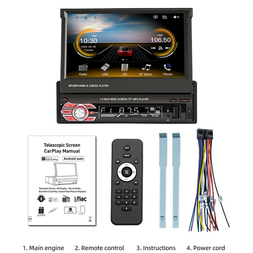 7 Inch Carplay Mp5 Player W / Retractable Screen Fm Bluetooth Tf Card - 9601C 4