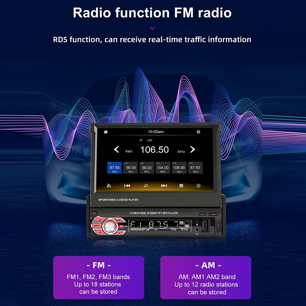 7 Inch Carplay Mp5 Player W / Retractable Screen Fm Bluetooth Tf Card - 9601C 5