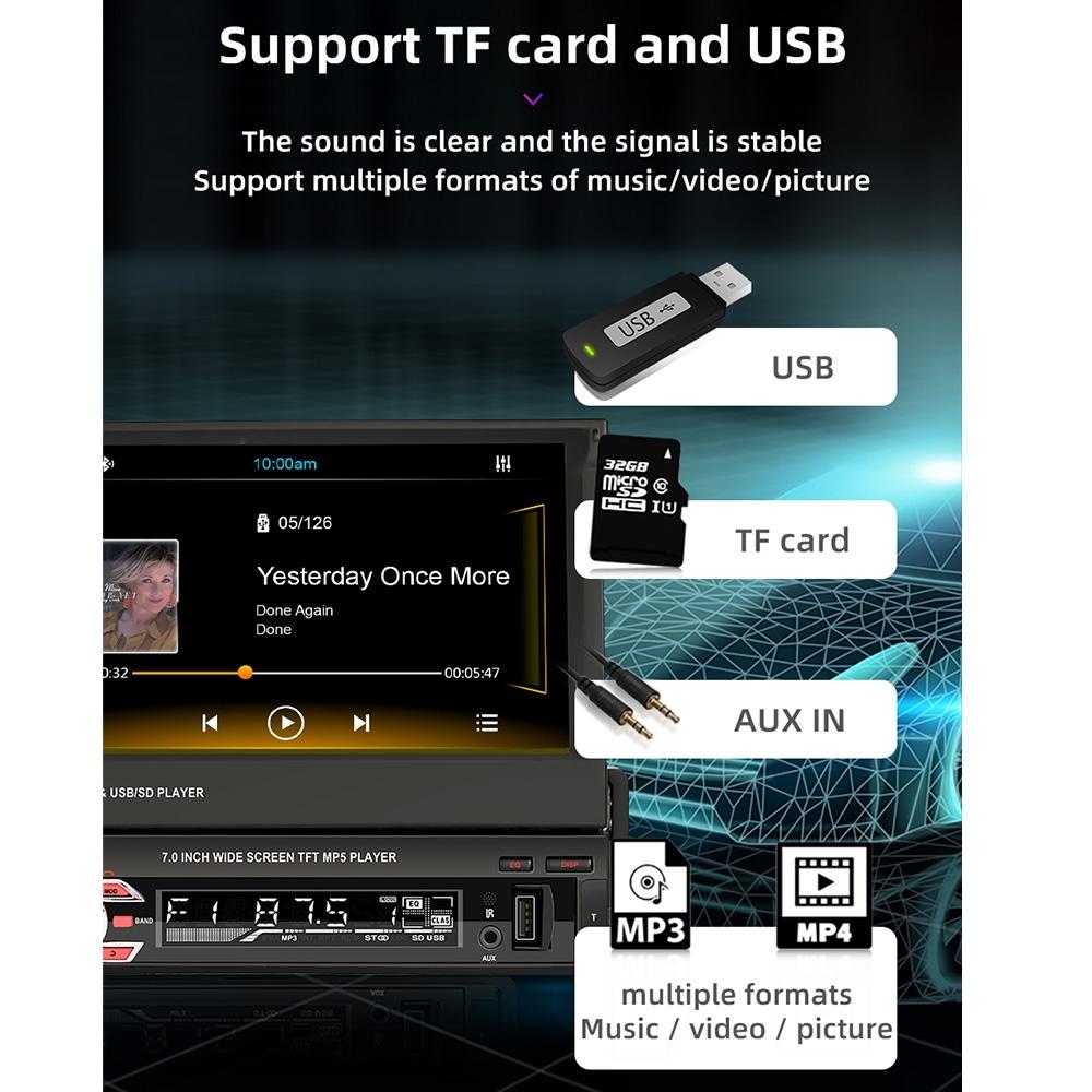 7 Inch Carplay Mp5 Player W / Retractable Screen Fm Bluetooth Tf Card - 9601C 6