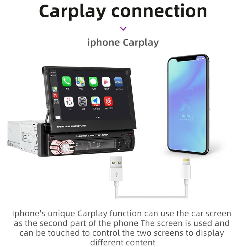 7 Inch Carplay Mp5 Player W / Retractable Screen Fm Bluetooth Tf Card - 9601C 8