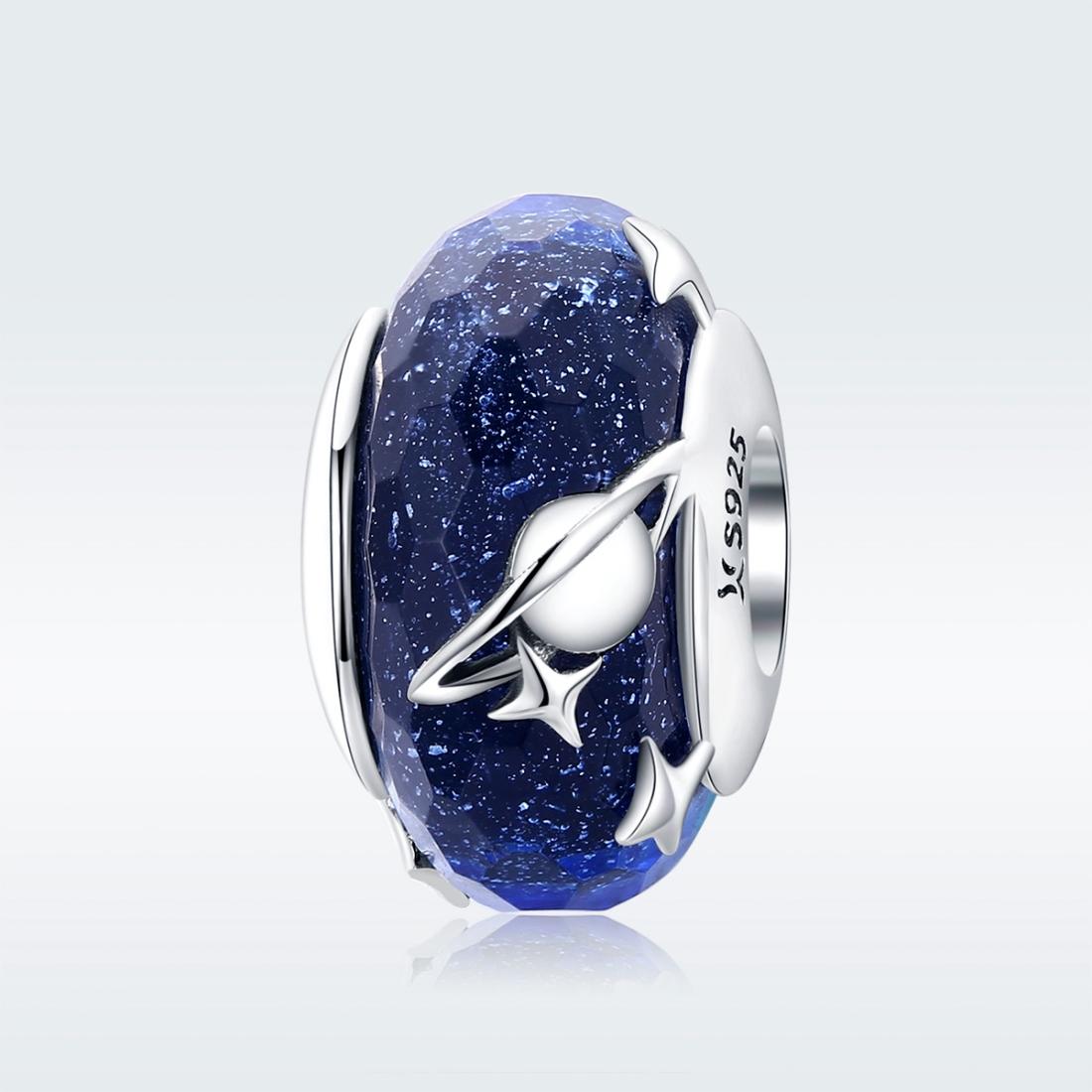 925 Sterling Silver Blue Glass Bead Pendant With Starry Sky Design 3