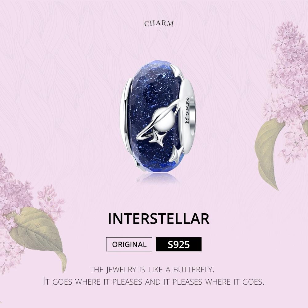925 Sterling Silver Blue Glass Bead Pendant With Starry Sky Design 4