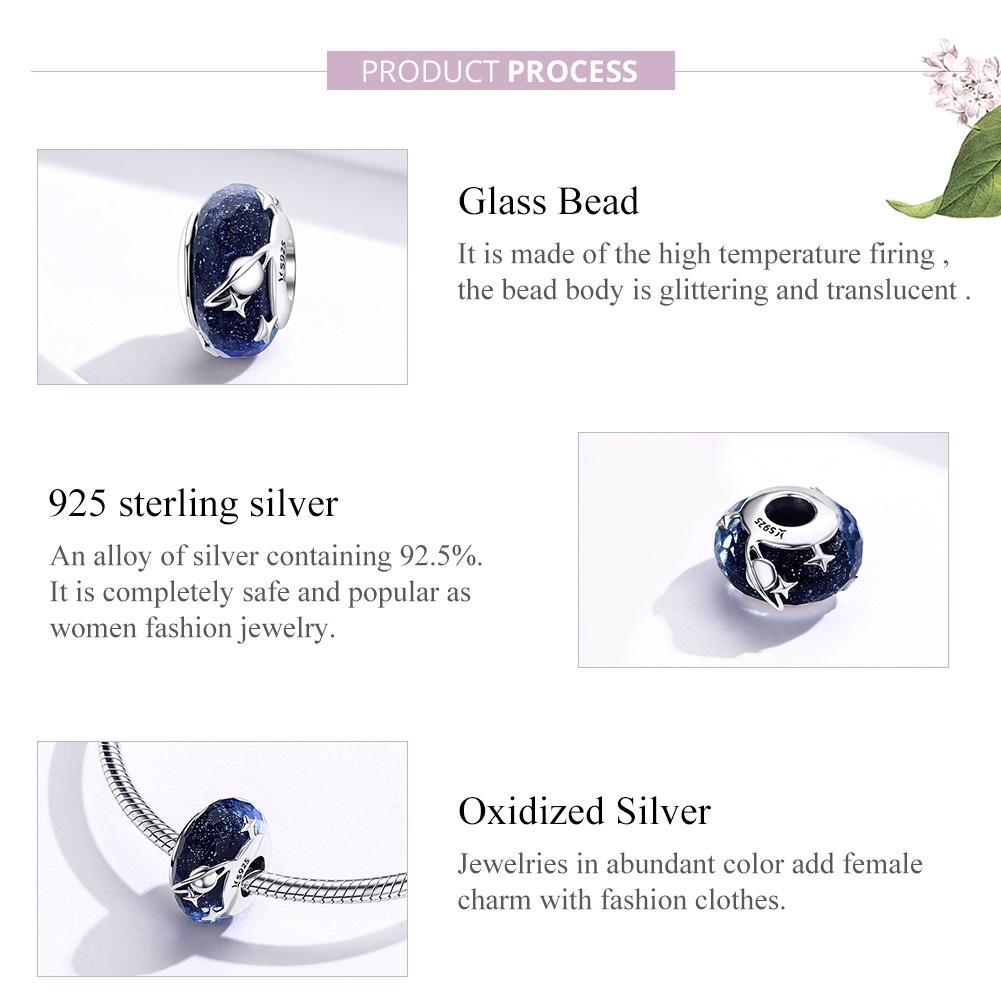 925 Sterling Silver Blue Glass Bead Pendant With Starry Sky Design 5