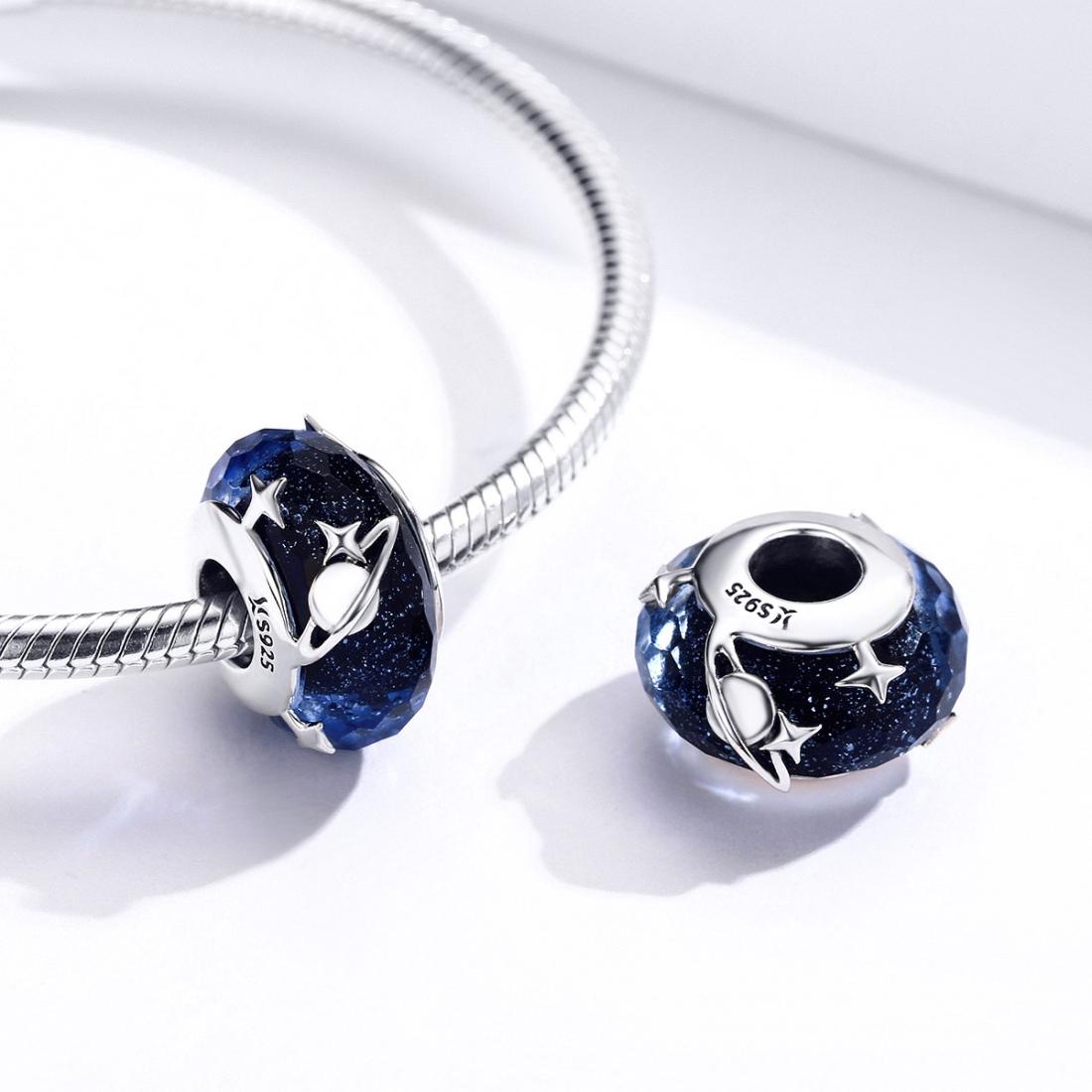 925 Sterling Silver Blue Glass Bead Pendant With Starry Sky Design 7