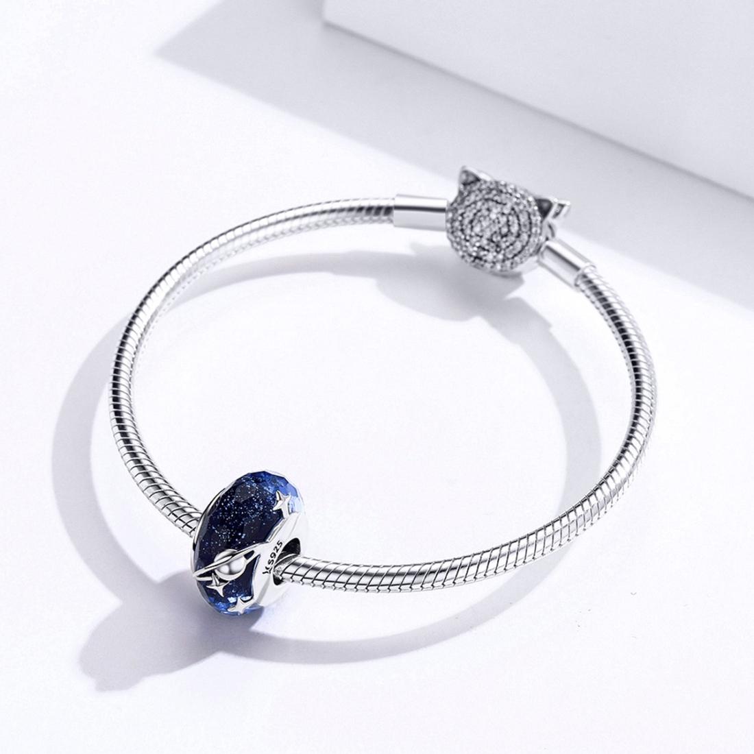 925 Sterling Silver Blue Glass Bead Pendant With Starry Sky Design 8