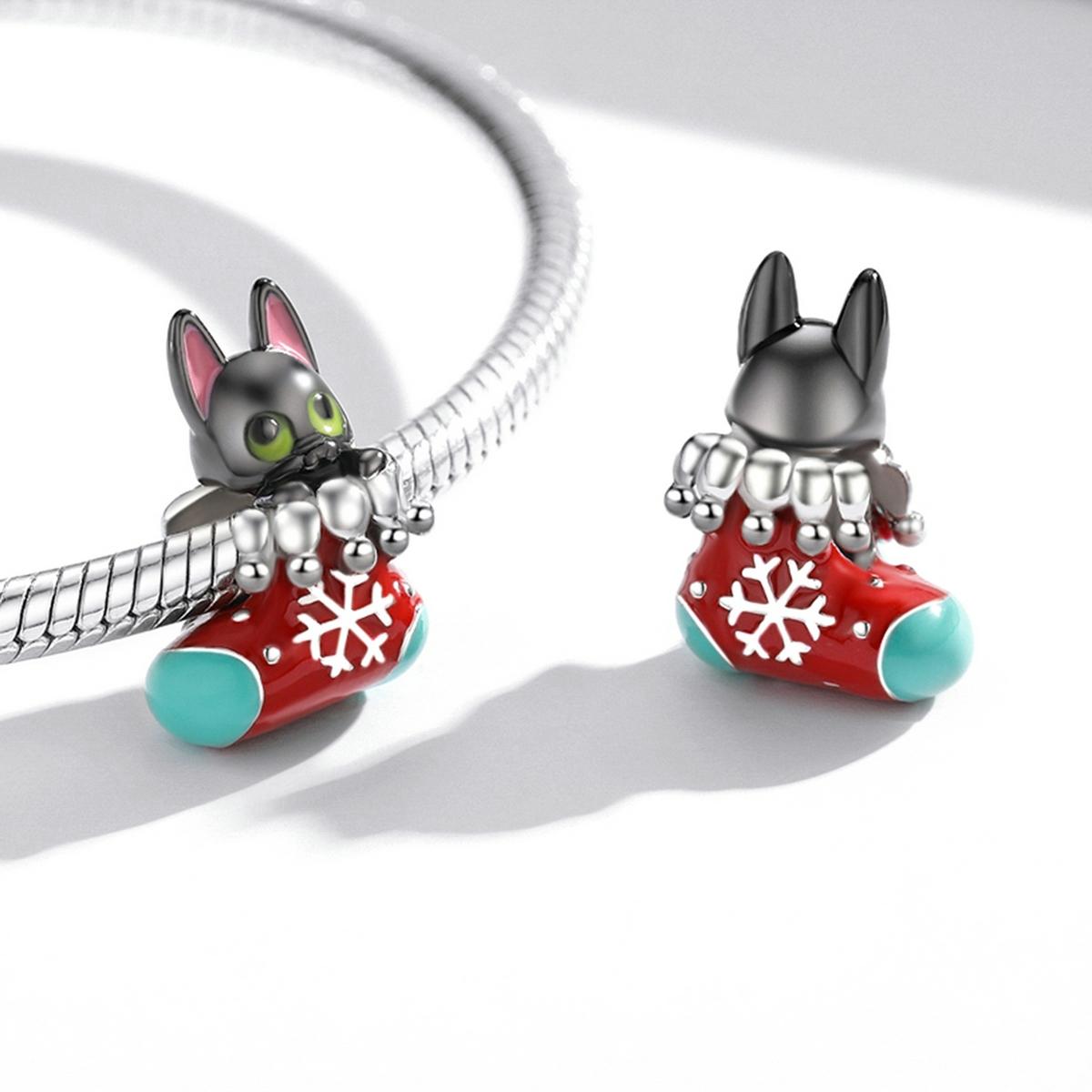925 Sterling Silver Christmas Sock Cat Beads For Diy Bracelets & Necklaces 6