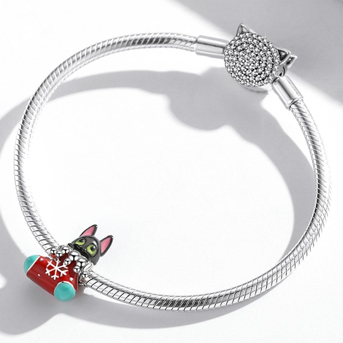 925 Sterling Silver Christmas Sock Cat Beads For Diy Bracelets & Necklaces 7