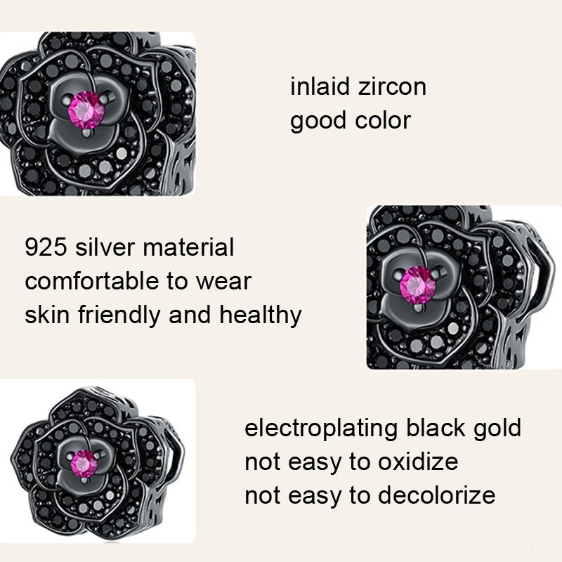 925 Sterling Silver Diy Black Rose Bead Bracelet 3