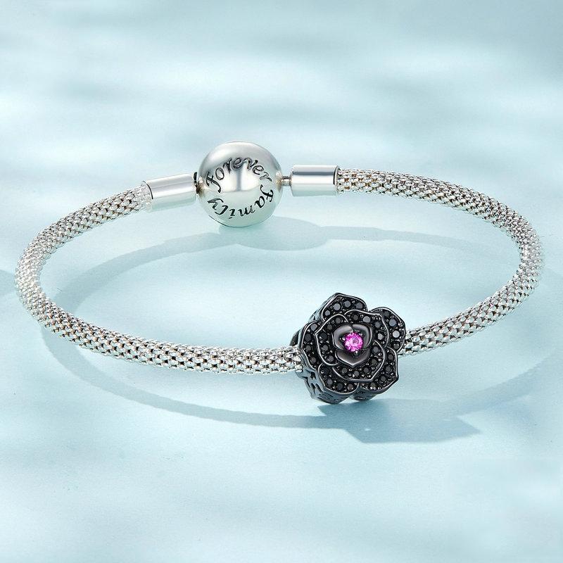 925 Sterling Silver Diy Black Rose Bead Bracelet 5