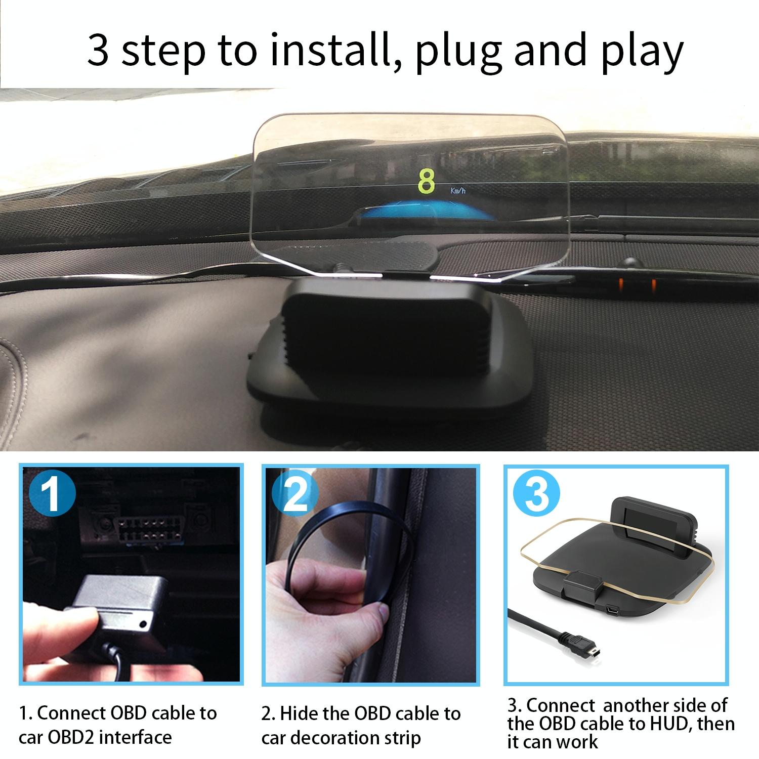 Car Hud Display Compass Speed Temp Voltage Alarm 6