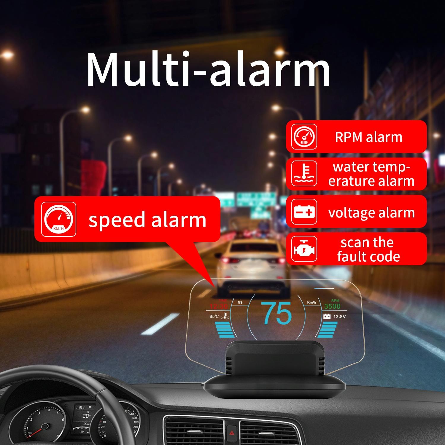 Car Hud Display Compass Speed Temp Voltage Alarm 8