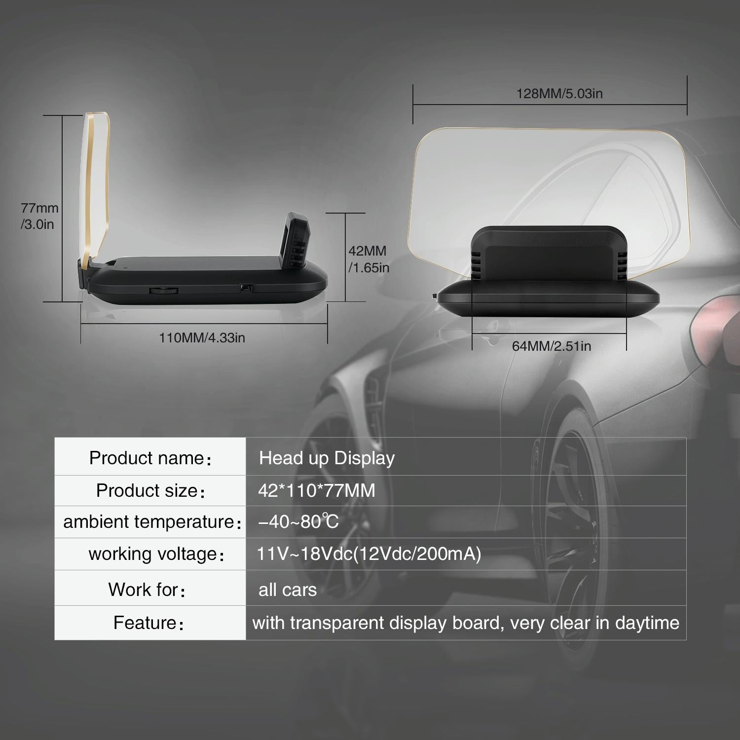 Car Hud Display Compass Speed Temp Voltage Alarm 9