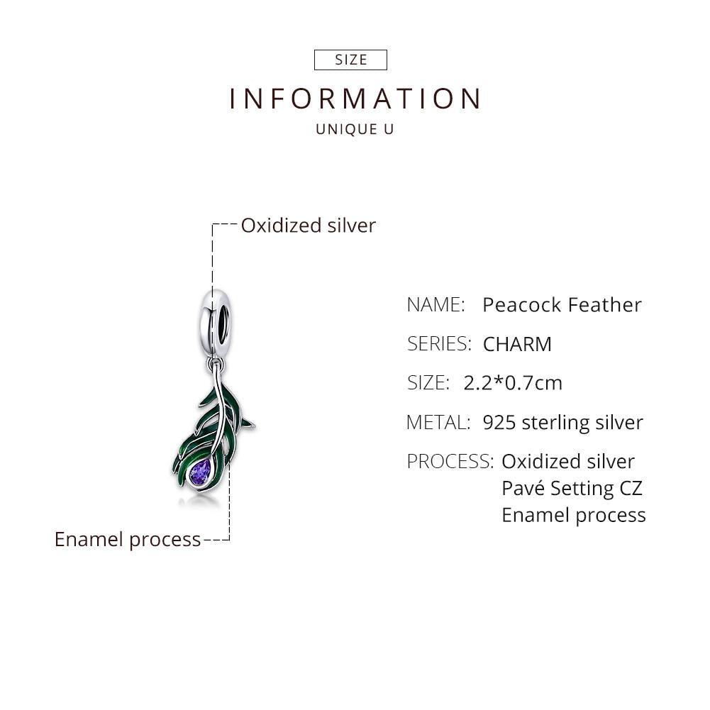 925 Sterling Silver Peacock Feather Pendant For Diy Bracelet Or Necklace 5